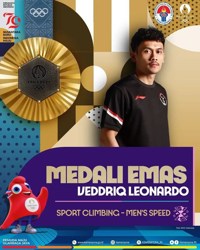 Panjat tebing,medali emas, olimpiade,Paris, Perancis,