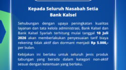 Rekening Dormant Bank Kalsel Dikenakan Biaya Rp5.000 per Bulan, Berlaku 10 Juli 2026