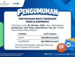 Mulai 28 Oktober, Biaya Top Up DANA dan ShopeePay via Aksel Bank Kalsel Jadi Rp2.000